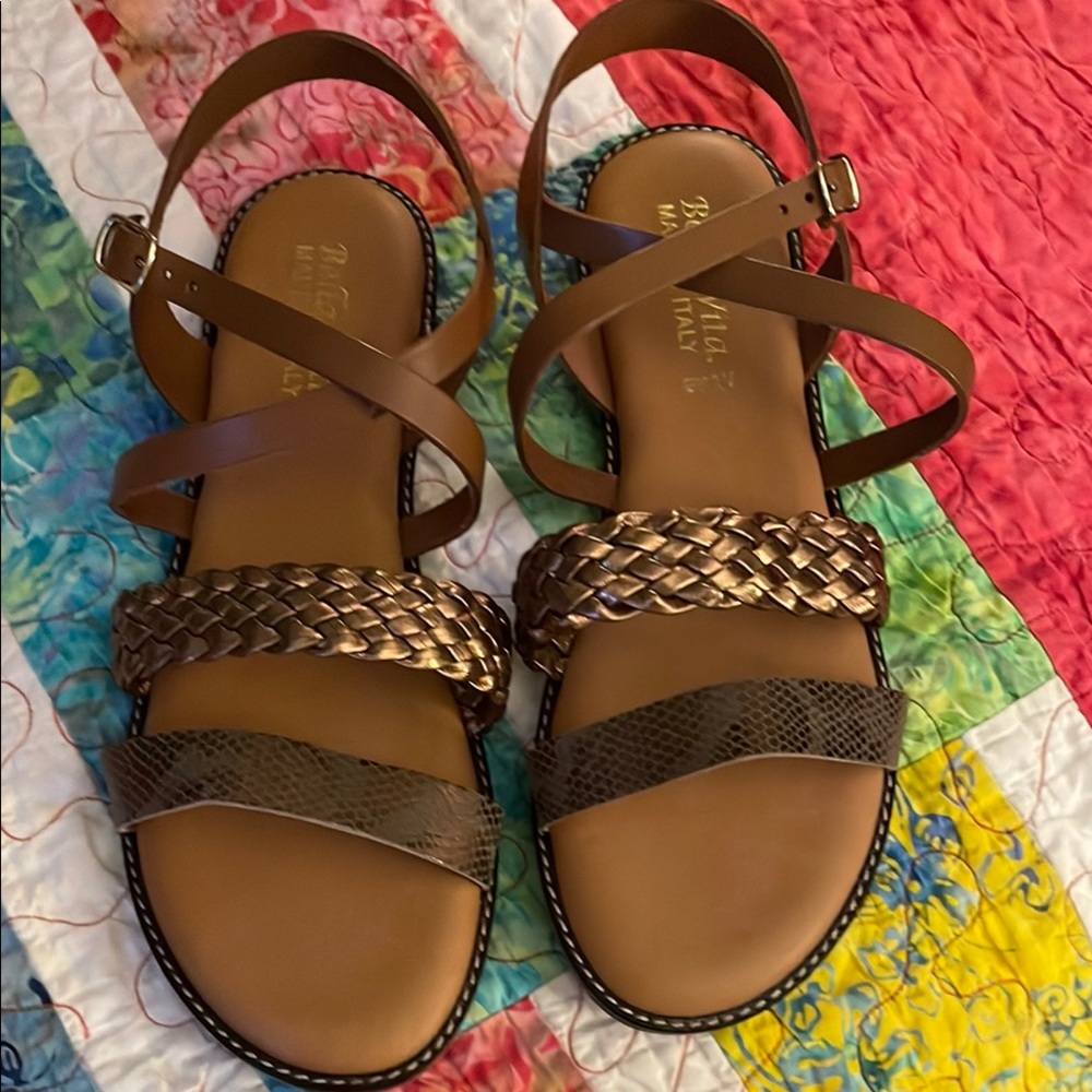 Bella Vita Brown and Gold Sandals with Braided Leather Straps